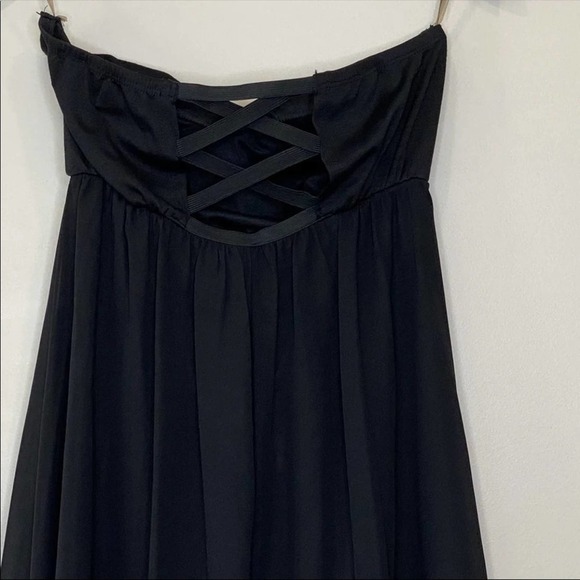 Black Strapless Sheer High Low Dress Size Large Black Dress - Picture 3 of 9